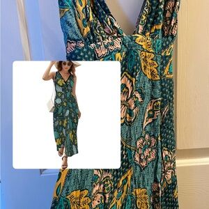 Vibrant Floral Maxi Dress in Teal and Yellow